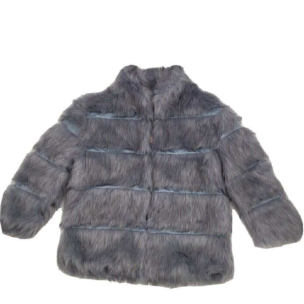 Missguided blue pelted faux fur high collar coat Size 4